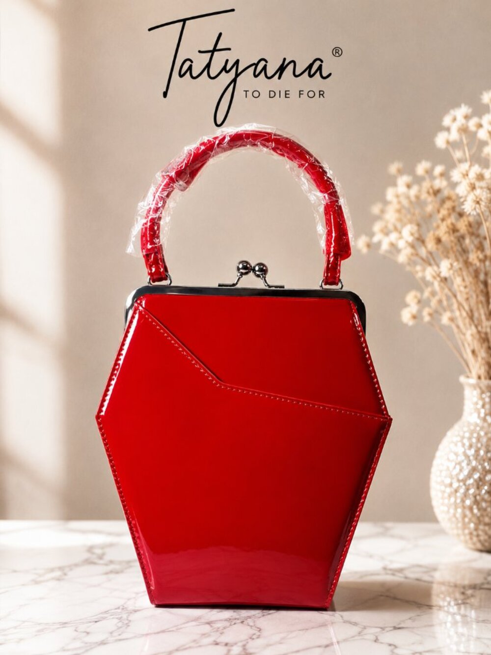 Tatyana To Die For Coffin Purse Red Patent Handbag Leopard Lining Kiss Lock